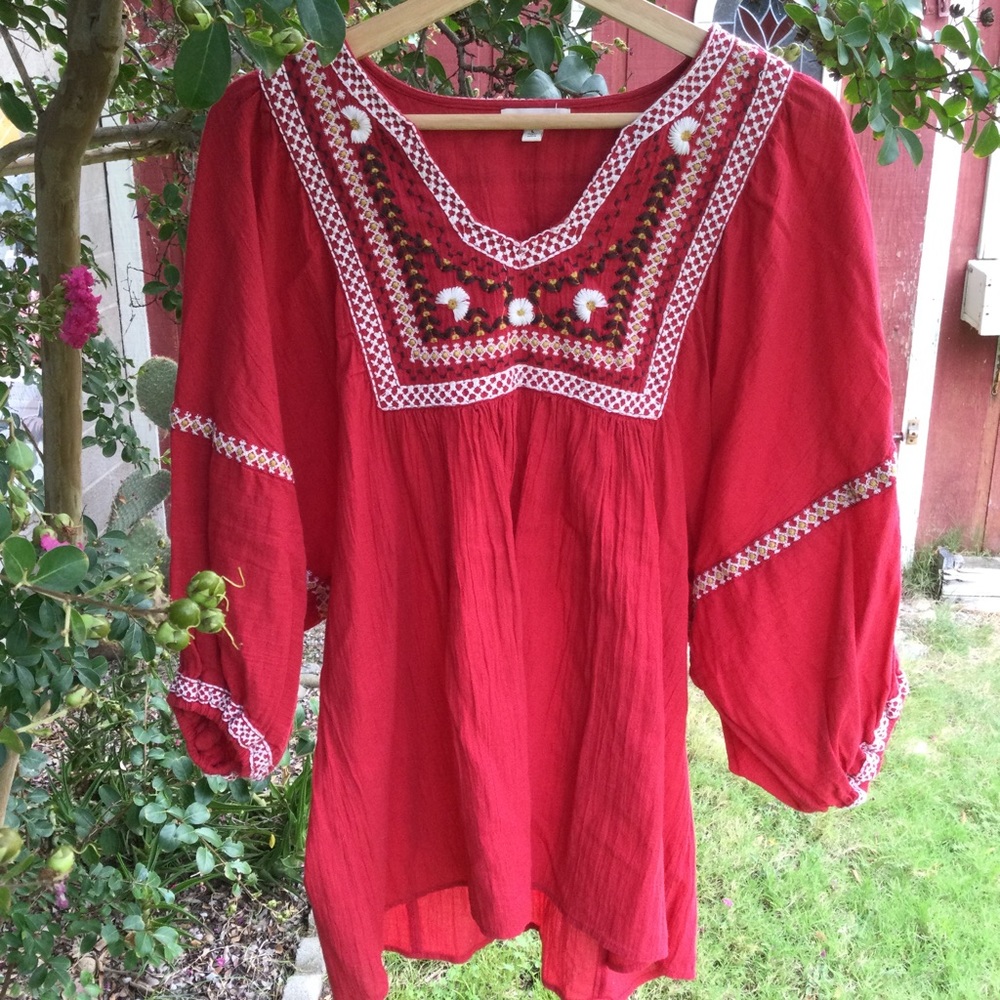 Max Studio Embroidered Peasant Blouse Size L